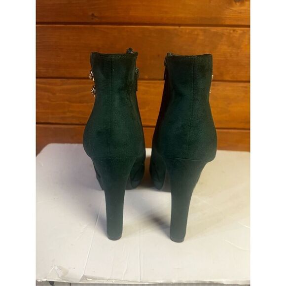 Allegra K Women's Round Toe Side Zipper Block High Heel Ankle Boots Evergreen Sz - Picture 3 of 8
